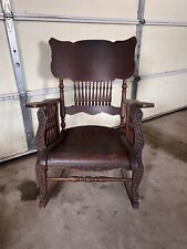 Late 1800’s Antique Rocking Chair : Carved Tiger Oak