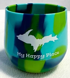 U.P. Michigan Yooper My Happy Place Silikon Gummi Batik Wein Tasse unzerbrechlich - Bild 1 von 4