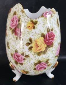 Porcelain Easter Egg Vase Formalities by Baum Brothers Chintz Roses Pink 5.5" H - Picture 1 of 9