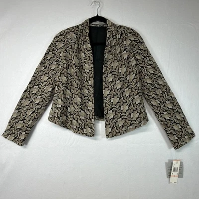 Anne Klein Embroidered Floral Evening Jacket Silk Lined Y2K Black Gold Size 2 - Image 1 of 4