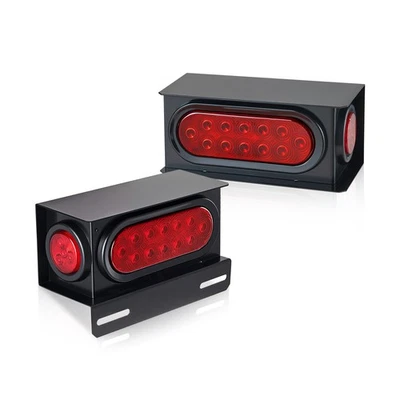 2pc Trailer/Truck Red 6" Oval Tail + 2" Marker LED Lights with Housing Box - Image 1 of 4