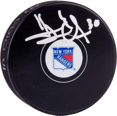 Henrik Lundqvist NHL New York Rangers Autographed Team Logo Hockey Puck - Image 1 of 2