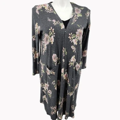 Cárdigan LuLaRoe Mujer M Sarah Plumero Rosa Floral Cuello en V Largo Suéter Bolsillos Foto 1 de 4