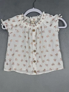 Pusteblume Wünsche Mädchen Shirt Größe 5 Elfenbein Rosa Metallic Herzen Kokosnuss Knöpfe - Bild 1 von 6