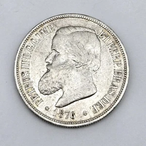 1876 Brazil Silver 1000 Reis Dom Pedro II KM# 481 Rare World Collectible Coin - Picture 1 of 2