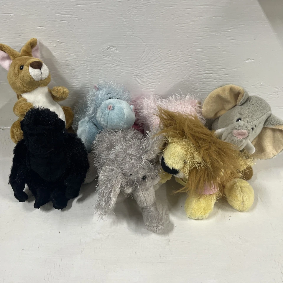 Ganz Webkinz, Lot No Code, 7 Total. Lion, Elephants,kangaroo,hippo,pig - Image 1 of 4