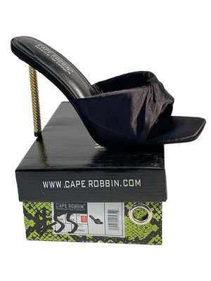 Cape Robbin Quin Satin Black High Heel Slip On Sandals Mules Women's Size 11 New - Image 1 of 4