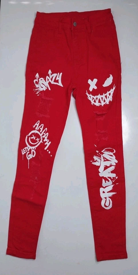 Jeans rojos con estampado gráfico para niños talla 10 Foto 1 de 1