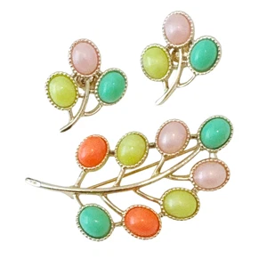 Sarah Coventry bunte Candy Land Brosche Clip Ohrring Set bunte Cabochons - Bild 1 von 11