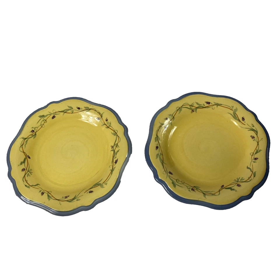 普法尔茨格拉夫 Pistoulet 黄色蓝色沙拉盘 2 件套花卉藤扇贝 — 第 1/4 张图片