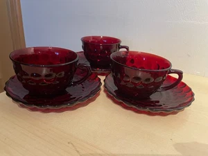 3 x Anchor Hocking rot Glas Bubble Teetasse und Untertasse 225 ml sehr guter Zustand - Bild 1 von 15
