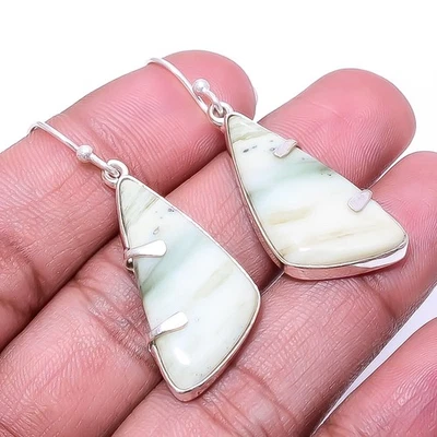 Natural Serpentine -Russia 925 Sterling Silver Earring 1.76" E35, Christmas Gift - Image 1 of 4