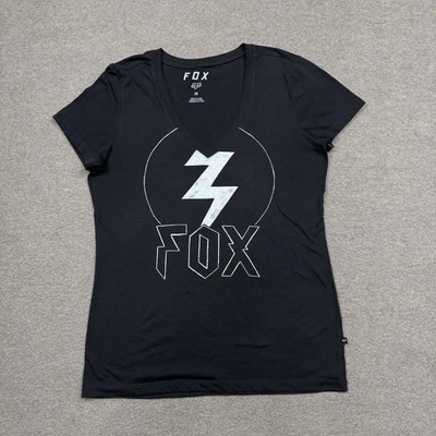 Camisa vintage y2k Fox Racing para mujer talla M negra manga corta cuello en V ajuste ajustado Foto 1 de 4