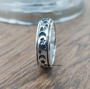 Star moon spinner, Wide Thumb Wide Band Ring ,Handmade Meditation Ring All Size - Picture 1 of 12