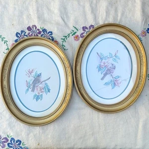 HOMCO Home Interiors Oval Gold Frame Birds Flowers Pictures 11 X 9 Set Of 2 - Picture 1 of 4