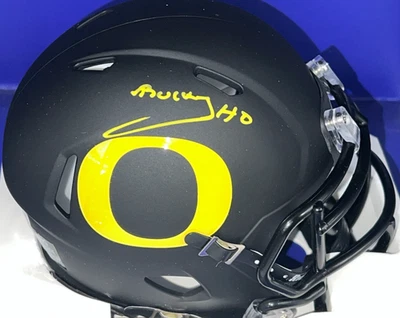 BUCKY IRVING OREGON DUCKS  BECKETT AUTHENTICATED SIGNED BLACK MATTE MINI HELMET - Image 1 of 2