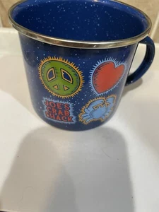Metal Coffee Mug Joe's Crab Shack Blue Peace Love And Crabs Souvenir Cup - Picture 1 of 4