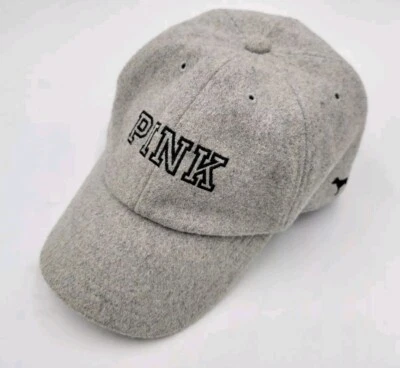 Victorias Secret 粉色羊毛模糊帽子可调节帽带背面均码灰色 — 第 1/4 张图片