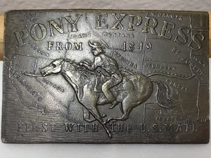 Pony Express Belt Buckle St Joe to Sacramento Solid Brass Lewis Buckles Chicago - Picture 1 of 5