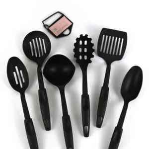 6Pcs Plastics Kitchen Utensil Set Camping Food Non Stick Spatula Spoon Set Black - Picture 1 of 12