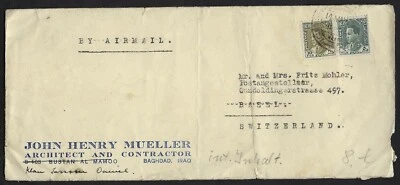 IRAQ SWITZERLAND 1938 BAGHDAD TO BASEL AIR MAIL FRANKED KING - Image 1 of 3
