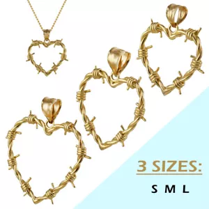 Gold Barbed Wire Heart Pendant Necklace (S/M/L) - Picture 1 of 36