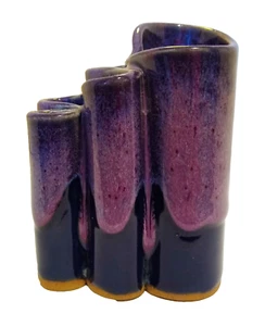 Bay Pottery 5 Kammer Band Vase Stift/Bleistift Halter Blau und Lavendel Tropfglasur - Bild 1 von 10