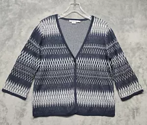 Pendleton Cardigan Sweater Womens Large Petite Blue Gray Linen Blend Office Cas - Picture 1 of 12