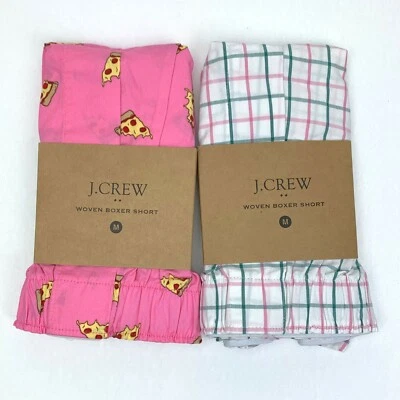 J Crew Boxer Shorts Men's Medium 2 Pair Pizza Slices and Green Pink Plaid Boxers - Image 1 of 4