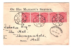 MALTA QV Official Cover 1d STRIP{5} Valetta Reg'd OHMS 1911 Hull Yorks MA1788 - Picture 1 of 10