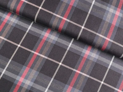 SCHOTTENKARO Karo Stoff Tartan Glencheck ANTHRAZIT CREME HELLROT EUR 13,98/m - Bild 1 von 2