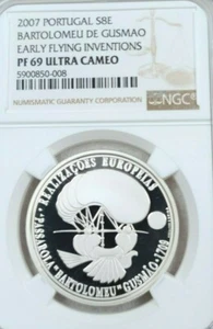 2007 PORTUGAL SILVER 8 EURO EARLY FLYING INVENTIONS NGC PF 69 ULTRA CAMEO SCARCE - Picture 1 of 4