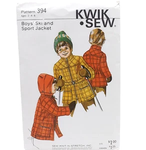 Kwik Sew 394 Boys' Ski and Sport Quilted Jacket Sewing Pattern size 2 4 6 - Picture 1 of 4
