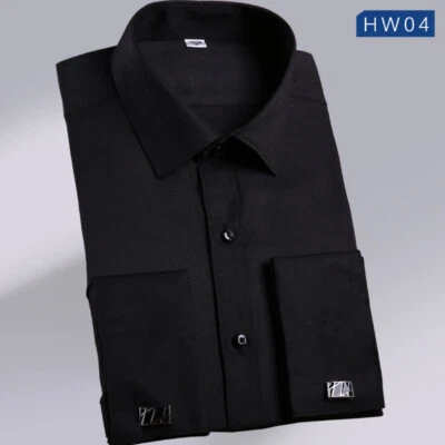 Camicie eleganti da uomo lusso business formali camicie francesi con gemelli top - Immagine 1 di 4