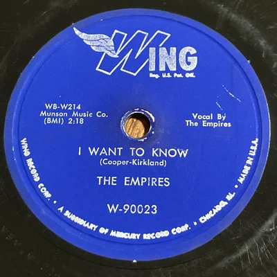 EMPIRES DOO-WOP 78 Rpm US WING I Want To Know Shirley W-90023 Record Foto 1 de 3