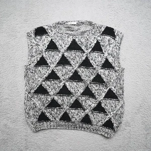 Vintage 80er Handstrick Pullover Weste XL schwarz grau geometrische Dreiecke Acryl - Bild 1 von 5