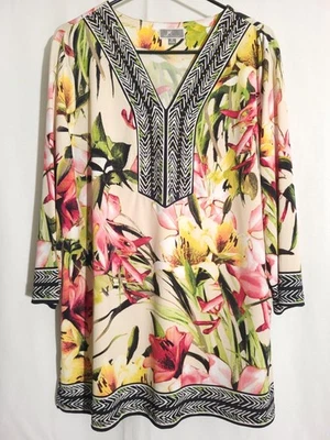 Colección JM-Túnica Top Tejido Adornada Floral Beige Rosa Verde Negro Amarillo-XL Foto 1 de 4