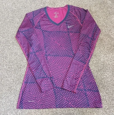 Camisa deportiva de manga larga Nike Pro Dri Fit ajustada con cuello en V para mujer mediana Foto 1 de 4