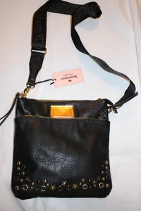 NWT JUICY COUTURE Black Gold Silver Star Studded Faux Leather Crossbody Bag - Picture 1 of 7