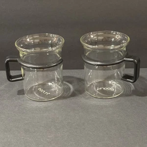 2 Bodum 6 oz Glass Espresso Coffee Tea Cup Mug Black Handle Picard Star Trek VTG - Picture 1 of 6