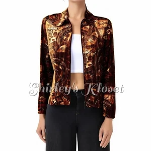 JOSEPH RIBKOFF Velvet Full Zip Jacket/Shirt Brown Shimmer Sequin size 10 SMALL - Picture 1 of 15