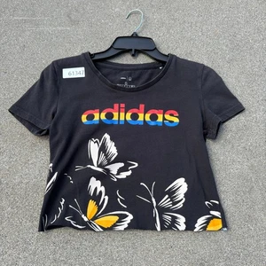 Adidas Farm Rio Crop Top Shirt Womens S Small Black Spell Out Butterfly - Picture 1 of 7