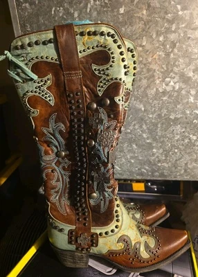 Double D Ranch 弹药绿松石和棕色靴子 7.5 码免费送货 BIN — 第 1/4 张图片