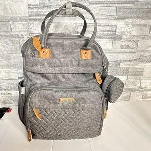BabbleRoo Diaper Bag Backpack Gray Tan Trim Multi-Pocket Baby Travel Bag BBR139 - Picture 1 of 10