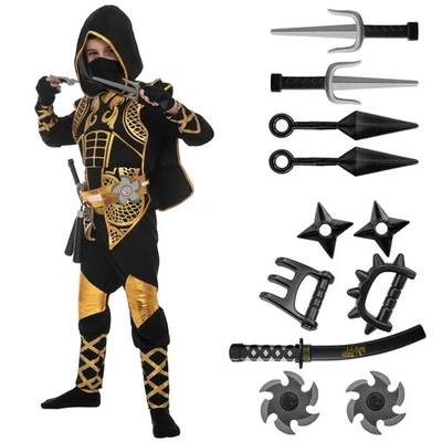 Conjunto de Disfraz de Ninja Dorado para Niños - Mono Accesorios de Espuma para Halloween Foto 1 de 4
