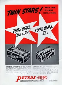 1939 Peters Patronenmunition Polizei Streichholz 22 38 45 Kugeln Original Druckanzeige - Bild 1 von 1