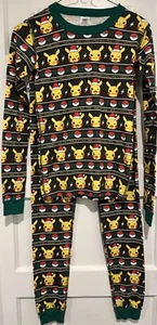 Hanna Andersson Kids Sz 14 160cm Pajamas Pokemon Pikachu Christmas PJ Long John - Picture 1 of 3