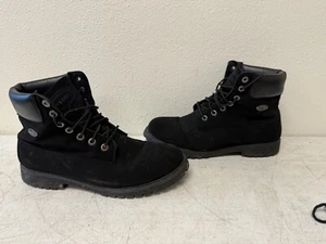 Vintage 90s Lugz Boots Mens Size 11 Suede Leather Work Boots Black - Picture 1 of 9