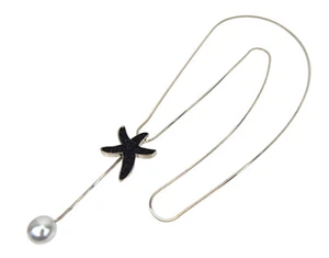 Ella Jonte lange Boho Kette silber schwarz  Seestern + Perle maritime Halskette - Bild 1 von 3