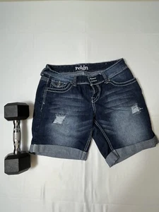 Reign High Rise Denim Blue Jeans Cuffed Shorts Women’s Size 6 Stretch - Imagen 1 de 8